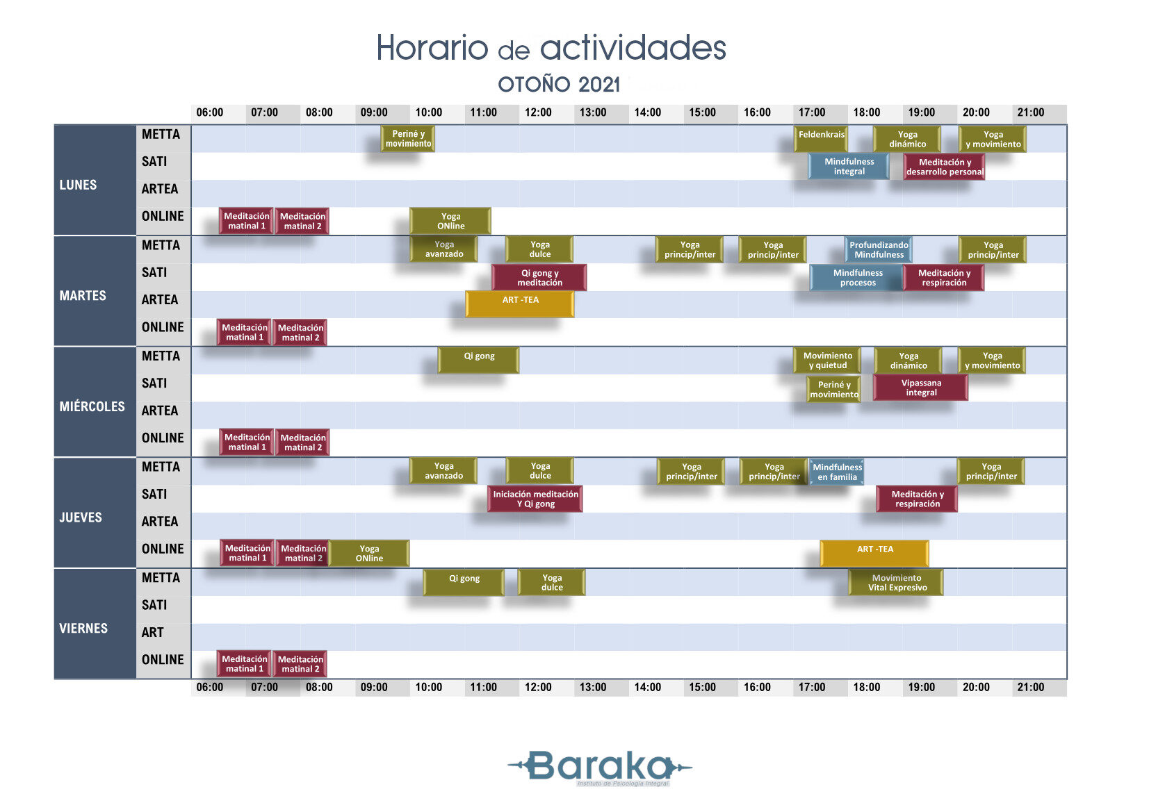 horario baraka 21 otoño